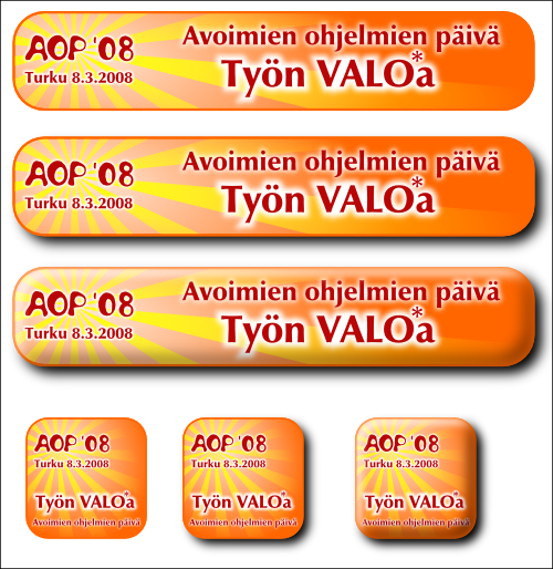 Työn VALOa oransseina bannereina